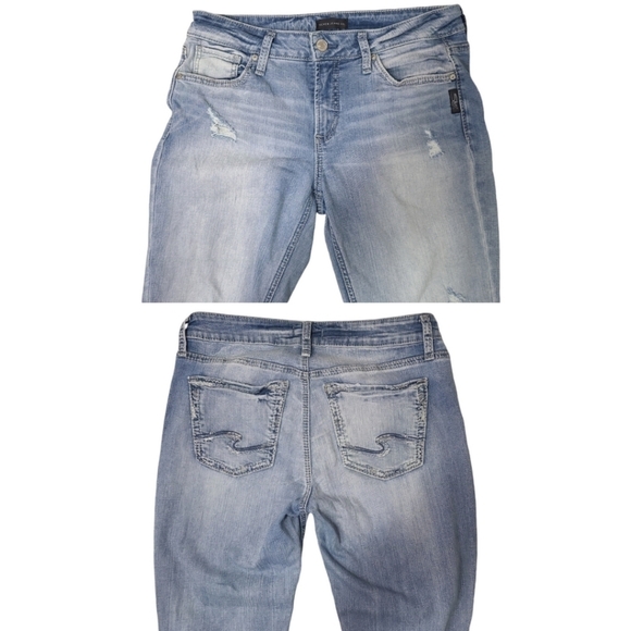 Silver Avery Straight High Rise Crop Distressed Light Wash Jean Size 30 - Picture 11 of 16